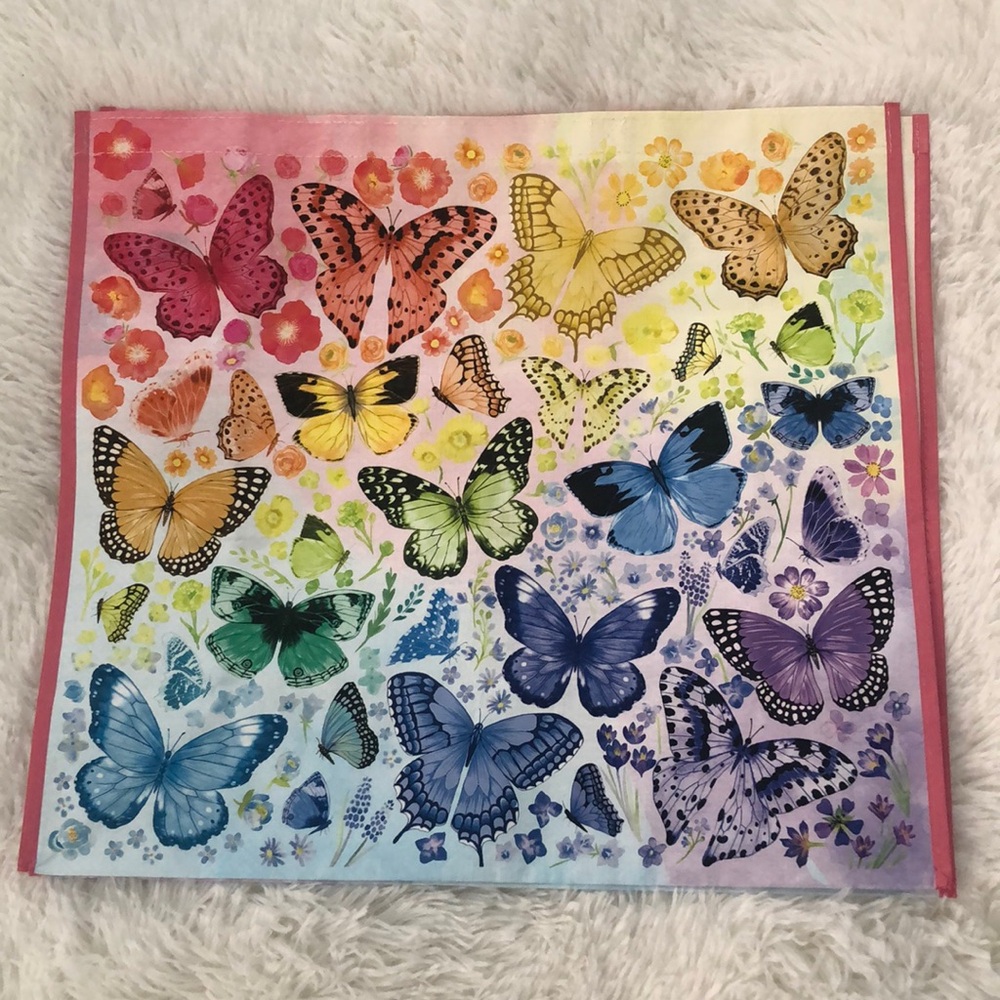 Reusable Shopping Bag Homegoods Rainbow Butterfly Design w/ Pink Handles NWT🛍️
